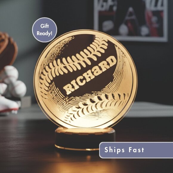 Personalized Baseball LED Night Light for Sports Fans - Picture 1 of 8